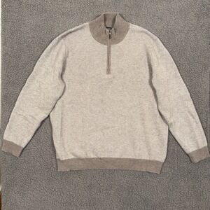 Kinross Cashmere Mens XXL 1/4 Zip Sweater Herringbone 100% Cashmere Mock Neck